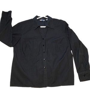 Style & Co long sleeve button-down blouse, black, 14P